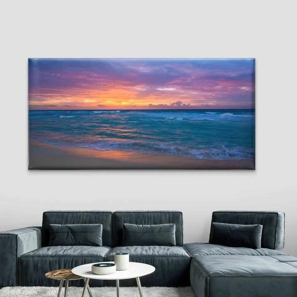Seaside Beach Sunset Scene Wall Art Canvas Office Home Room Framed 120x60cm