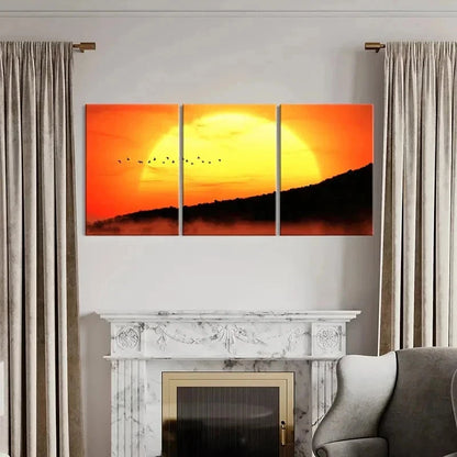 3pcs Mountain At Sunset Birds Vintage Wall Art Set Canvas Framed 60x90cm - High Quality Print 100% Australian Made Wall Canvas Ready to Hang