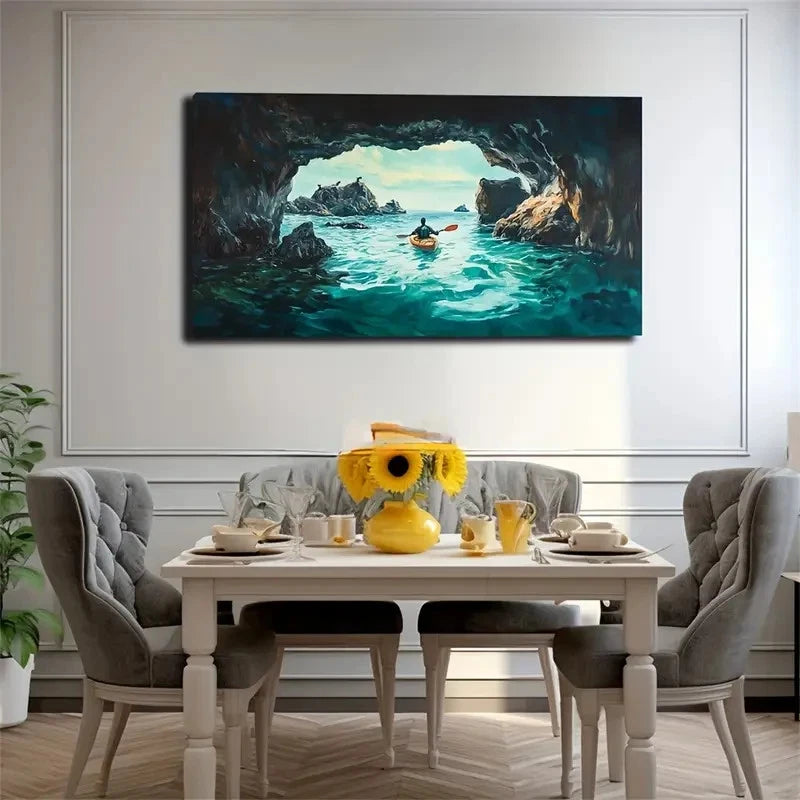 Kayaking Adventure Turquoise Wall Art Canvas Office Home Room Framed 120x60cm