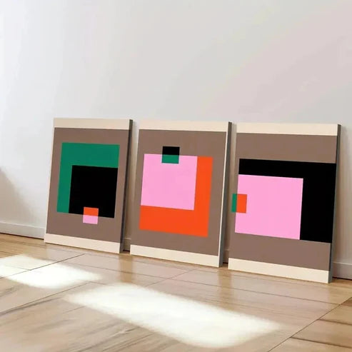 3pcs Abstract Geometric Trendy Pink Blocks Wall Art Canvas Unframed - High Quality Print 100% Australian Made Wall Canvas - Bella Home Decor