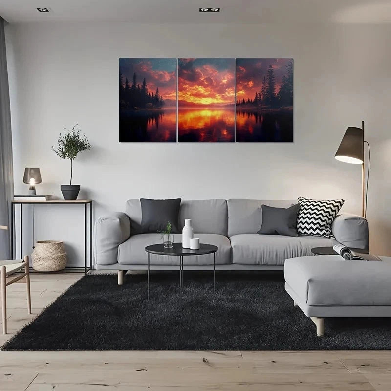 3pcs Serene Forest & Reflective Water Scene Metal Print Ready to Hang Art - Bella Home Decor