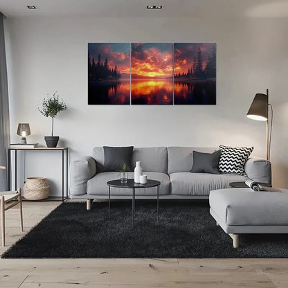 3pcs Serene Forest & Reflective Water Scene Metal Print Ready to Hang Art - Bella Home Decor