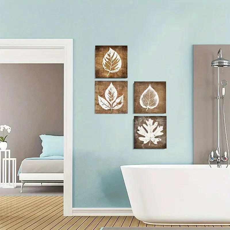 4pcs Aesthetic Vintage Leaf Theme Wall Art Canvas Framed