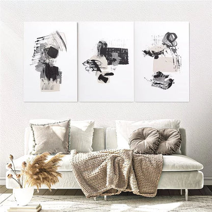 3pcs Beige and Grey Minimalist Abstract Wall Art Set Canvas Framed 60x90cm - High Quality Print 100% Australian Made Wall Canvas Ready to Hang - Bella Home Decor