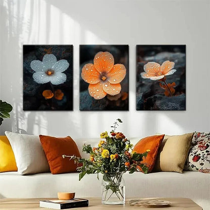 3pcs Orange & White Dew-Kissed Flower Perfect Wall Art Set Canvas Framed 60x90cm - High Quality Print 100% Australian Made Wall Canvas Ready to Hang - Bella Home Decor
