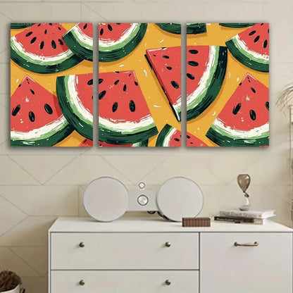 3pcs Watermelon Slice Pattern Wall Art Set Canvas Framed 60x90cm - High Quality Print 100% Australian Made Wall Canvas Ready to Hang