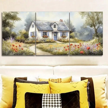 3pcs An Old White Cottage Wall Art Set Canvas Framed 40x60cm - High Quality Print 100% Australian Made Wall Canvas Ready to Hang - Bella Home Decor