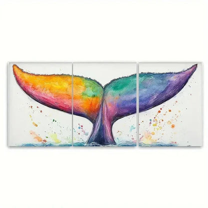 3pcs Rainbow Whale Tail Watercolor Art  Wall Art Set Canvas Unframed - High Quality Print 100% Australian Made Wall Canvas - Bella Home Decor