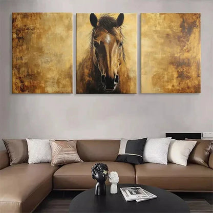 3pcs Horse Portrait Golden Brown Tones Perfect Wall Art Set Canvas Unframed - High Quality Print 100% Australian Made Wall Canvas