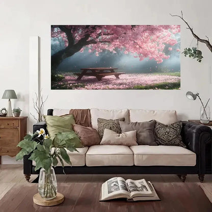 Blossom Picnic Table Scene Wall Art Canvas Office Home Room Framed 120x60cm