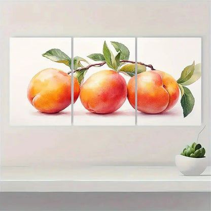 3pcs  Peach Painting Fruits Watercolor PF  Wall Art Set Canvas FrMamed 40x60cm - High Quality Print 100% Australian Made Wall Canvas Ready to Hang - Bella Home Decor