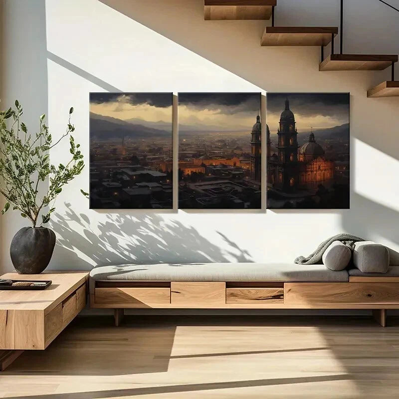 3pcs Gothic Cathedral Sunset Décor Perfect Wall Art Set Canvas Framed 40x60cm - High Quality Print 100% Australian Made Wall Canvas Ready to Hang