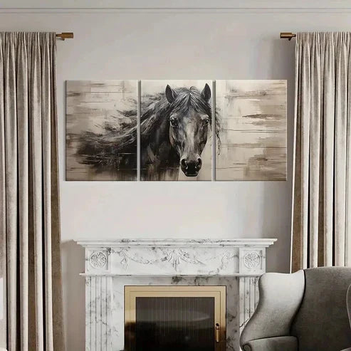 3pcs Vintage Animal Art Dark Horse Farmhouse Wall Art Canvas Unframed - High Quality Print 100% Australian Made Wall Canvas