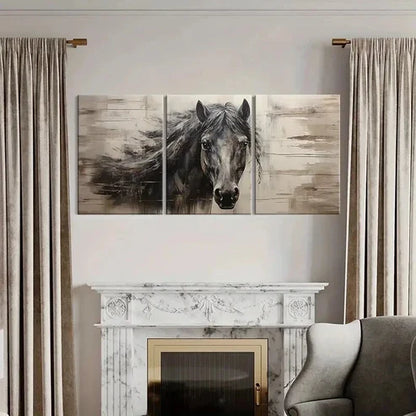 3pcs Vintage Animal Art Dark Horse Farmhouse Wall Art Canvas Unframed - High Quality Print 100% Australian Made Wall Canvas