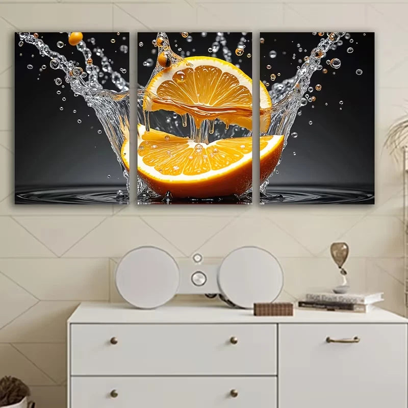 3pcs Vibrant Orange Citrus Decor Wall Art Set Canvas Framed 40x60cm – High Quality Print 100% Australian Made Wall Canvas Ready to Hang