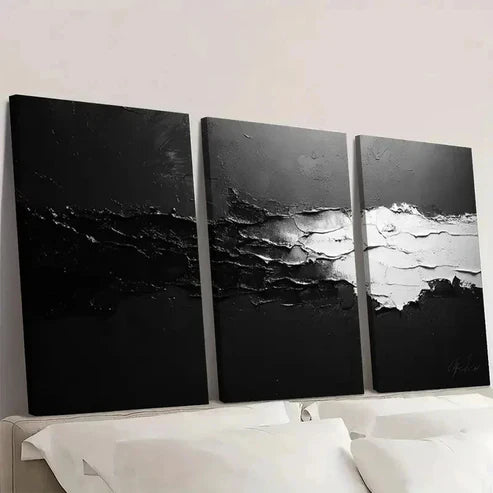 3pcs Black and White Abstract Texture Wall Art Canvas Unframed - High Quality Print 100% Australian Made Wall Canvas - Bella Home Decor
