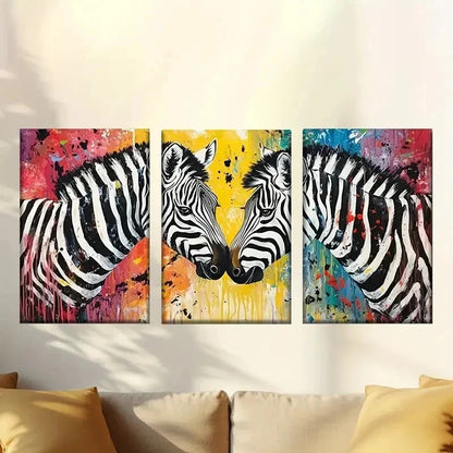 3pcs Two Zebras Painting on Canvas Wall Art Set Canvas Framed 40x60cm - High Quality Print 100% Australian Made Wall Canvas Ready to Hang