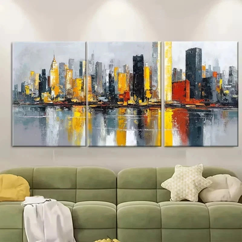3pcs Sunrise Oil Painting, Cityscape Art Wall Art Set Canvas Framed 60x90cm - High Quality Print 100% Australian Made Wall Canvas Ready to Hang