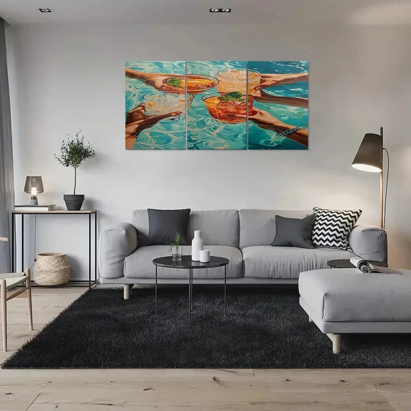 3pcs Refreshing Drinks and Hands in Water Metal Print Ready to Hang Art - Bella Home Decor