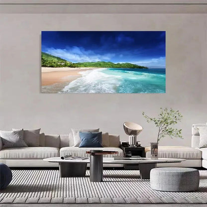 Sandy Beach & Island Landscape Wall Art Canvas Office Home Room Framed 120x60cm - Bella Home Decor
