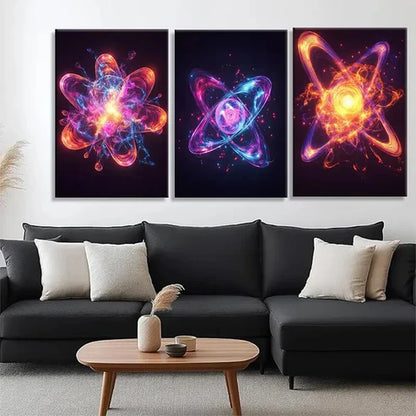 3pcs Vibrant Atomic Energy Electrifying Abstract Wall Art Canvas Unframed - High Quality Print 100% Australian Made Wall Canvas
