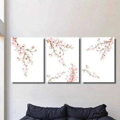 3pcs Vibrant Sakura Watercolor Branches Wall Art Set Canvas Framed 60x90cm - High Quality Print 100% Australian Made Wall Canvas Ready to Hang