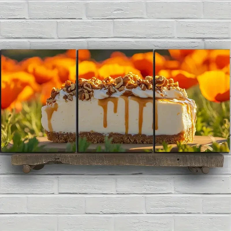 3pcs Delicious Cheesecake Pieces Metal Print Ready to Hang Art - Bella Home Decor