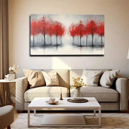 Red Trees With Thin Trunks Wall Art Canvas Office Home Room Framed 120x60cm - Bella Home Decor
