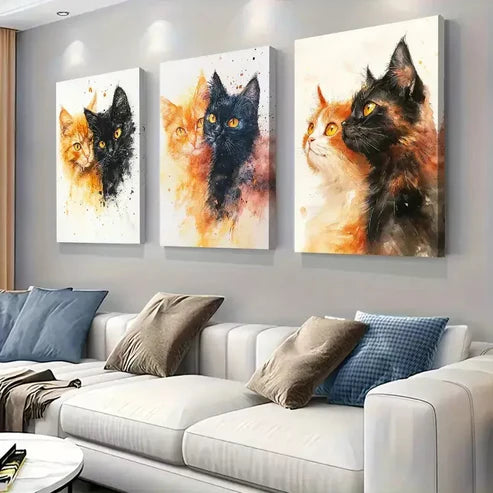 3 PCS Natural Color Blending Cat Portrait Wall Art Set Canvas Unframed - High Quality Print 100% Australian Made Wall Canvas