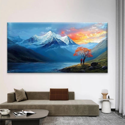 Romantic Couple Mountain Sunset Wall Art Canvas Office Home Room Framed 120x60cm