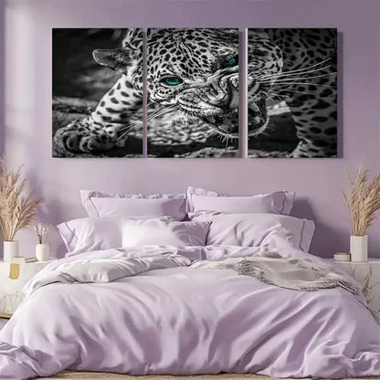 3pcs Black and White Jaguar with Green Eyes Art Set Canvas Unframed - High Quality Print 100% Australian Made Wall Canvas - Bella Home Decor