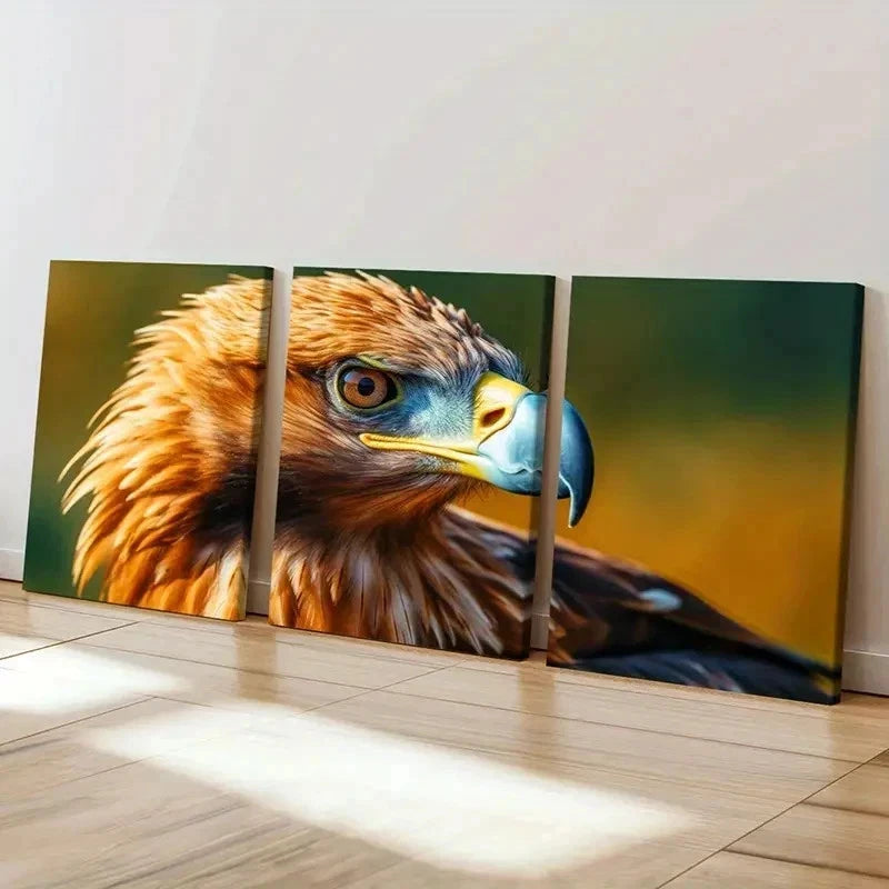 3pcs Vibrant Orange Eagle with Brown Eyes Wall Art Set Canvas Framed 40x60cm - High Quality Print 100% Australian Made Wall Canvas Ready to Hang