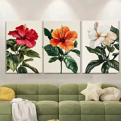 3pcs Vibrant Tropical Hibiscus Flower Wall Art Set Canvas Framed 40x60cm - High Quality Print 100% Australian Made Wall Canvas Ready to Hang