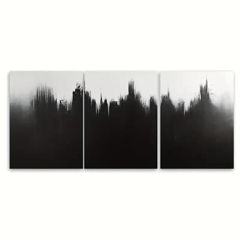 3pcs Monochrome Brushstroke BLACK Wall Art Set Canvas Framed 60x90cm - High Quality Print 100% Australian Made Wall Canvas Ready to Hang
