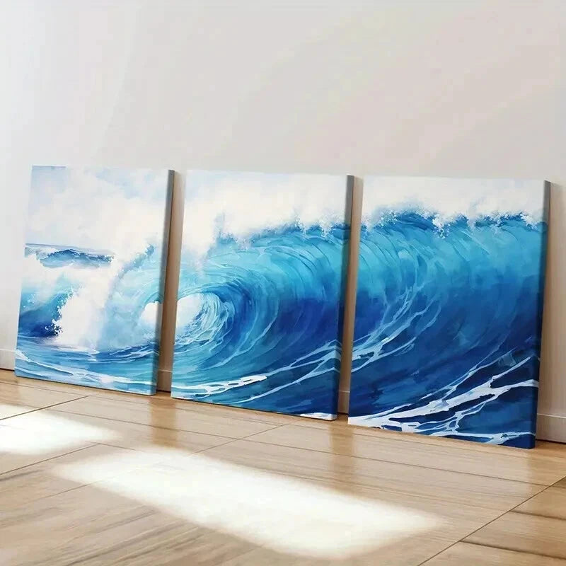 3pcs Modern Surf Ocean Wave Decoration Wall Art Set Canvas Framed 50x70cm - High Quality Print 100% Australian Made Wall Canvas Ready to Hang - Bella Home Decor