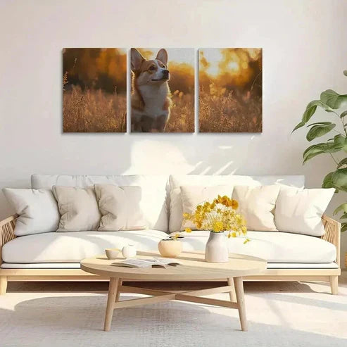 3pcs Corgi Dog in Tall Grass Decoration Wall Art Canvas Unframed - High Quality Print 100% Australian Made Wall Canvas - Bella Home Decor