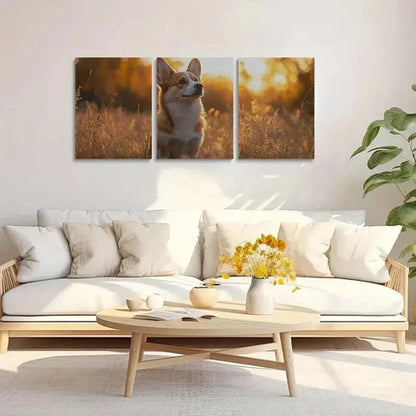 3pcs Corgi Dog in Tall Grass Decoration Wall Art Canvas Unframed - High Quality Print 100% Australian Made Wall Canvas - Bella Home Decor