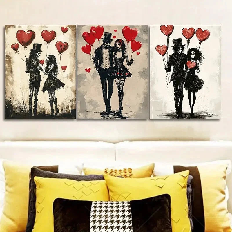 3pcs Gothic Zombie Couples Theme Waterproof Wall Art Set Canvas Framed 40x60cm - High Quality Print 100% Australian Made Wall Canvas Ready to Hang