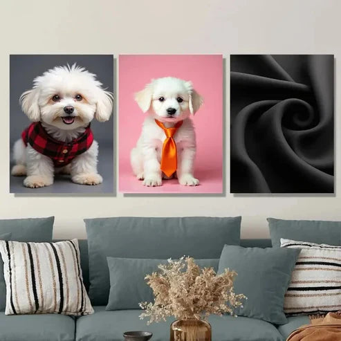 3pcs Cute Puppy Adorable Dog Pink & Black Wall Art Set Wall Art Canvas Unframed – High Quality Print 100% Australian Made Wall Canvas - Bella Home Decor