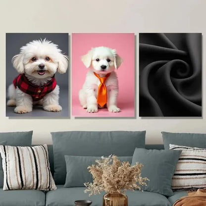 3pcs Cute Puppy Adorable Dog Pink & Black Wall Art Set Wall Art Canvas Unframed – High Quality Print 100% Australian Made Wall Canvas - Bella Home Decor