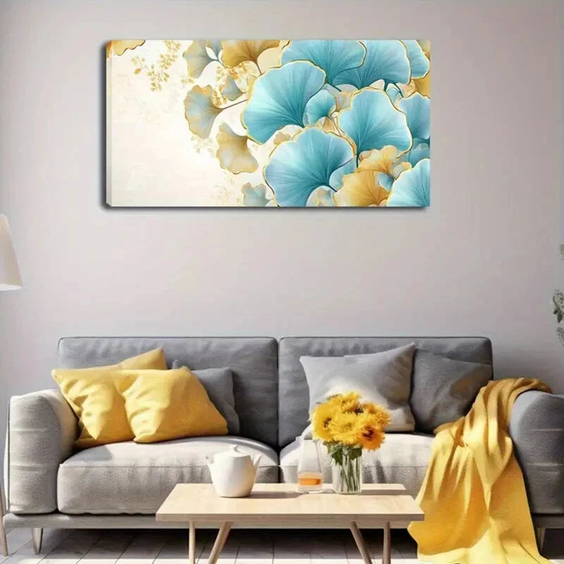 Ginkgo Leaf Design Golden Décor Wall Art Canvas Office Home Room Framed 120x60cm - Bella Home Decor