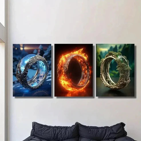 3pcs Fantasy Magic Rings Decoration Wall Art Canvas Unframed - High Quality Print 100% Australian Made Wall Canvas