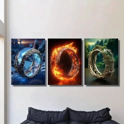 3pcs Fantasy Magic Rings Decoration Wall Art Canvas Unframed - High Quality Print 100% Australian Made Wall Canvas