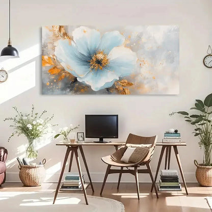 Blue Flower Abstract Botanical Wall Art Canvas Office Home Room Framed 120x60cm