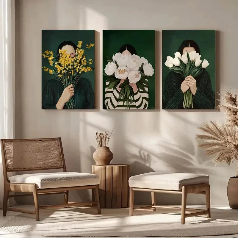 3pcs Japanese Striped Female Abstract   Wall Art Set Canvas Framed 40x60cm - High Quality Print 100% Australian Made Wall Canvas Ready to Hang