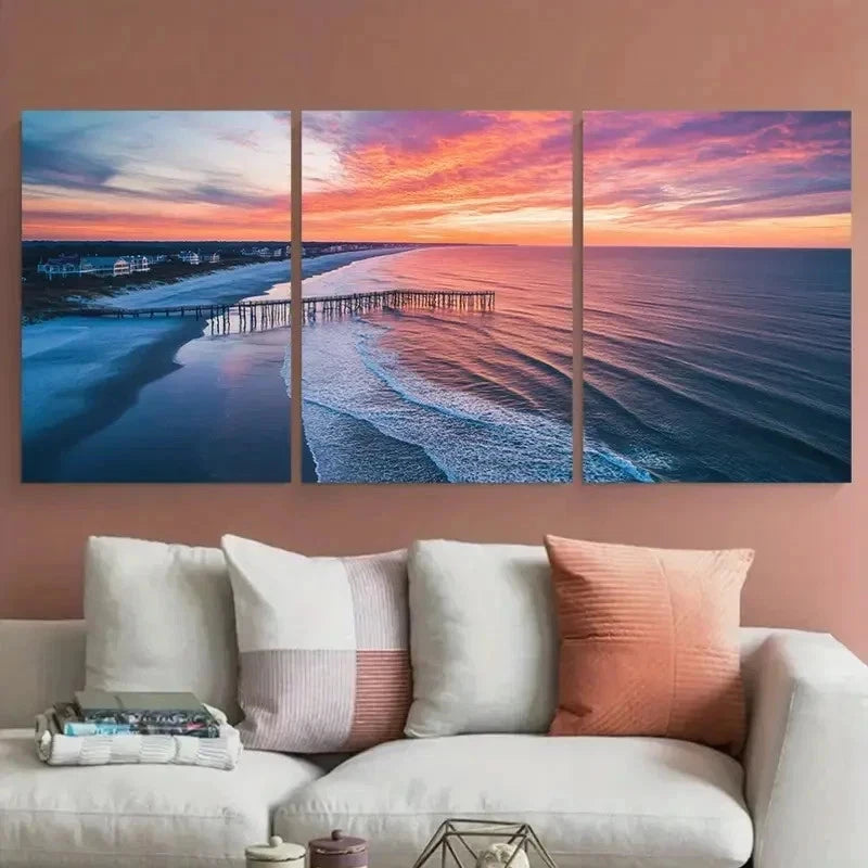 3pcs South Carolina Coastal Sunset Perfect  Wall Art Set Canvas Framed 60x90cm - High Quality Print 100% Australian Made Wall Canvas Ready to Hang
