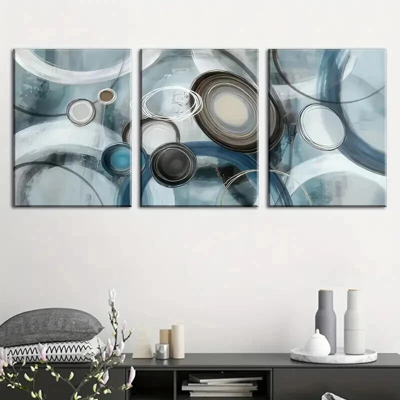 3pcs Abstract Lines and Circles in Teal Green Wall Art Set Canvas Framed 60x90cm - High Quality Print 100% Australian Made Wall Canvas Ready to Hang - Bella Home Decor
