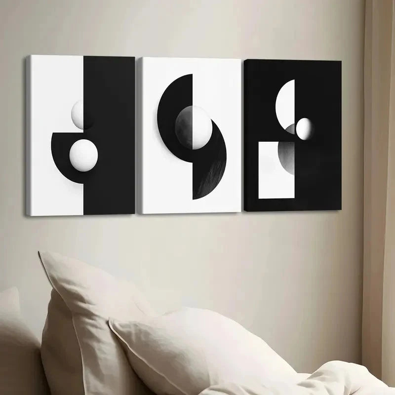 3pcs Modern Black & White Geometric Wall Art Set Canvas Framed 40x60cm - High Quality Print 100% Australian Made Wall Canvas Ready to Hang