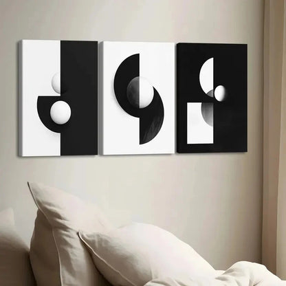 3pcs Modern Black & White Geometric Wall Art Set Canvas Framed 40x60cm - High Quality Print 100% Australian Made Wall Canvas Ready to Hang