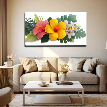Vibrant Yellow & Red Flowers Wall Art Canvas Office Home Room Framed 120x60cm